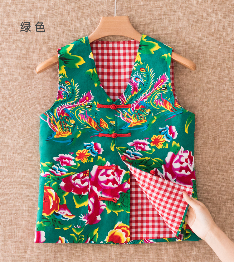 东北大花布马甲 女士春夏薄款马夹背心 民族风服装坎肩京菲依 红色 xl