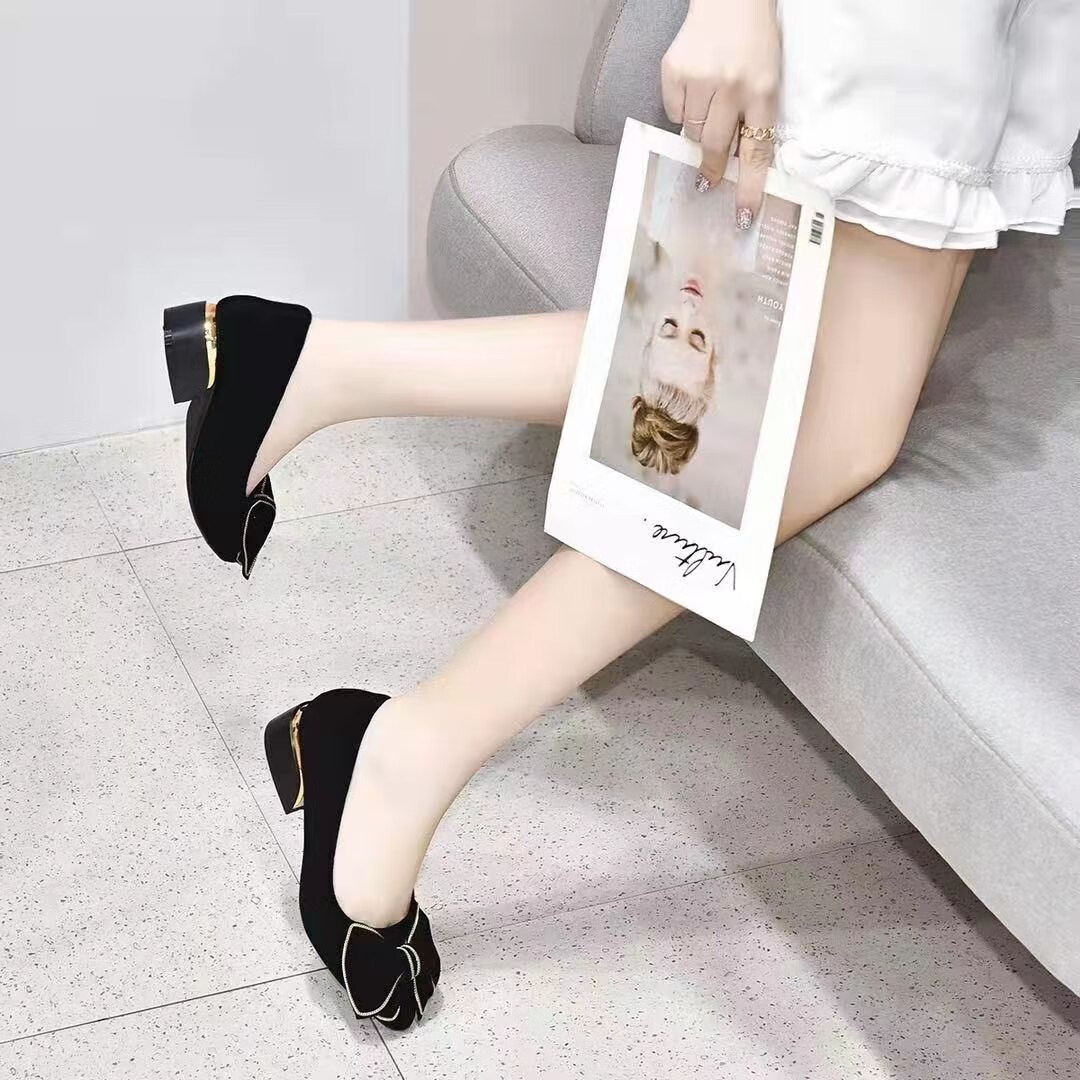 哈妮女鞋蝴蝶结真皮豆豆鞋2022春季新款磨砂羊皮平底软皮女单鞋 黑色