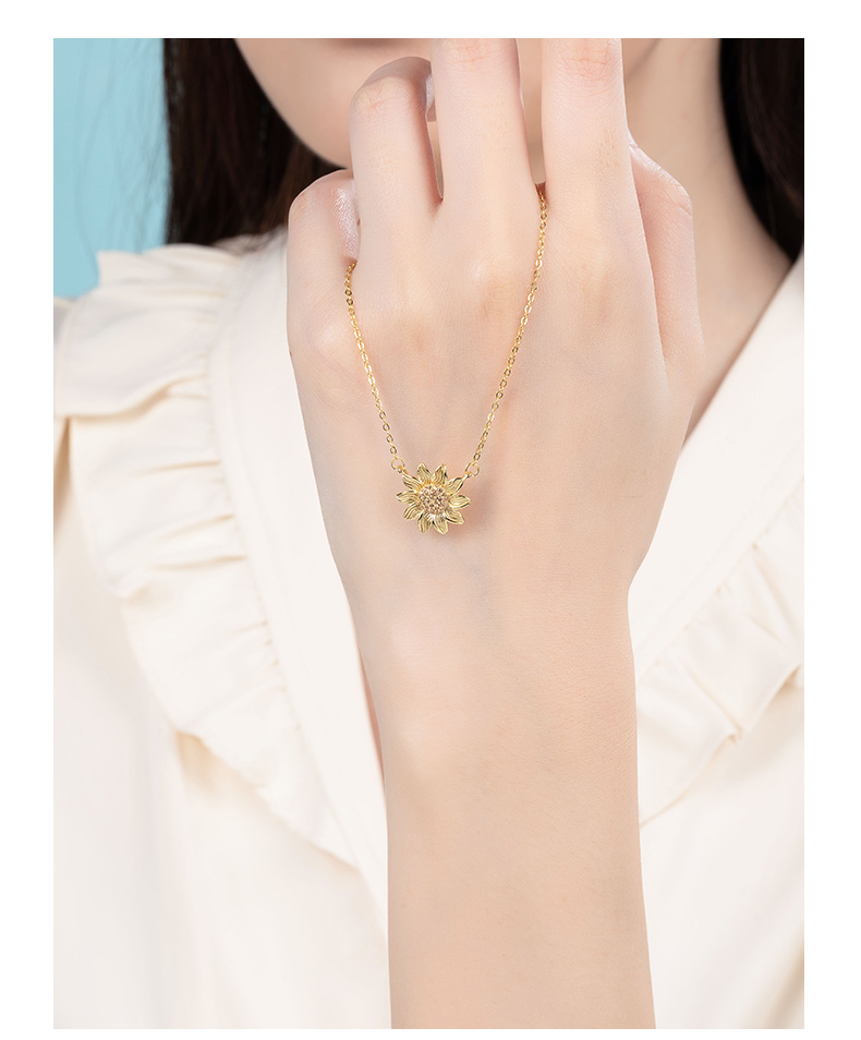 施华洛世奇锆金色向日葵项链女夏季锁骨链新款小众生日礼物中秋节礼物