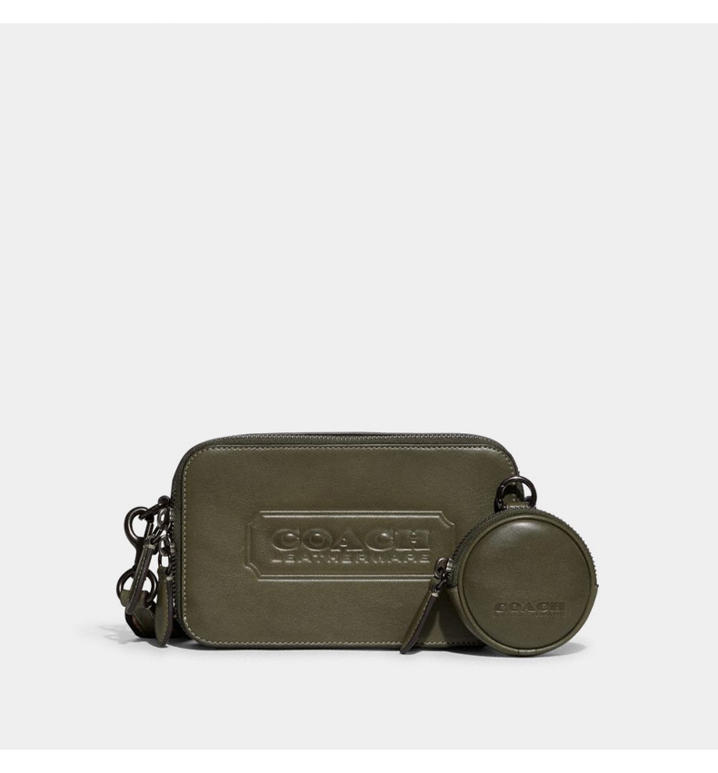 【官方直售】coach/蔻驰男士coach徽章charter纤巧型斜挎包 军绿色