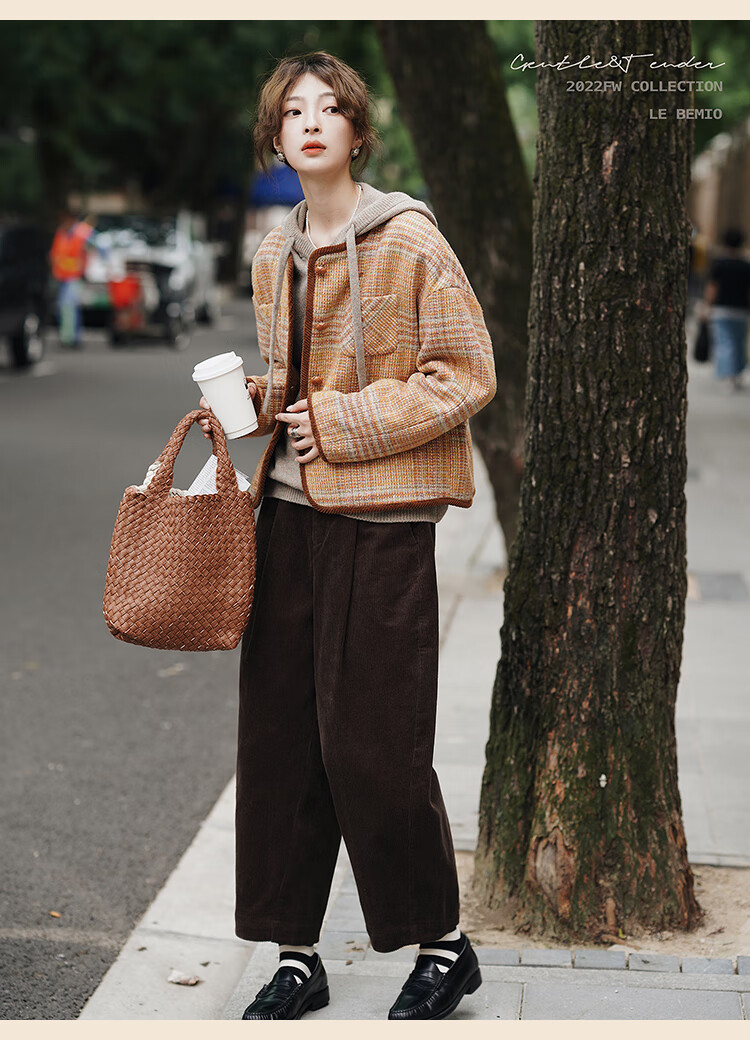 白描工作间」进口灯芯绒 复古日系100棉高腰显瘦气球裤九分裤 橄榄绿