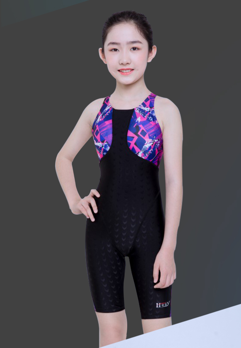 鲨鱼皮泳衣儿童鲨鱼皮速干儿童连体平角泳衣女女童中大童女孩带胸垫