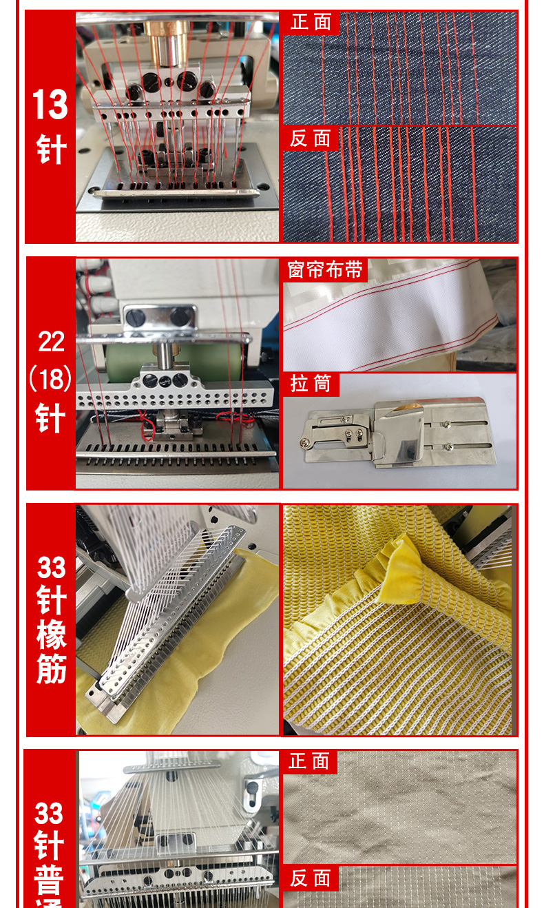 带工业缝纫机拉腰车裤头橡筋机初劲 17针多针机直驱加台板整套【图片