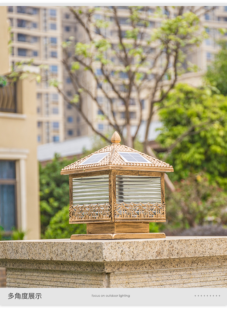 光派克柱头灯太阳能灯户外围墙灯防水别墅庭院门柱灯欧式太阳能大门灯