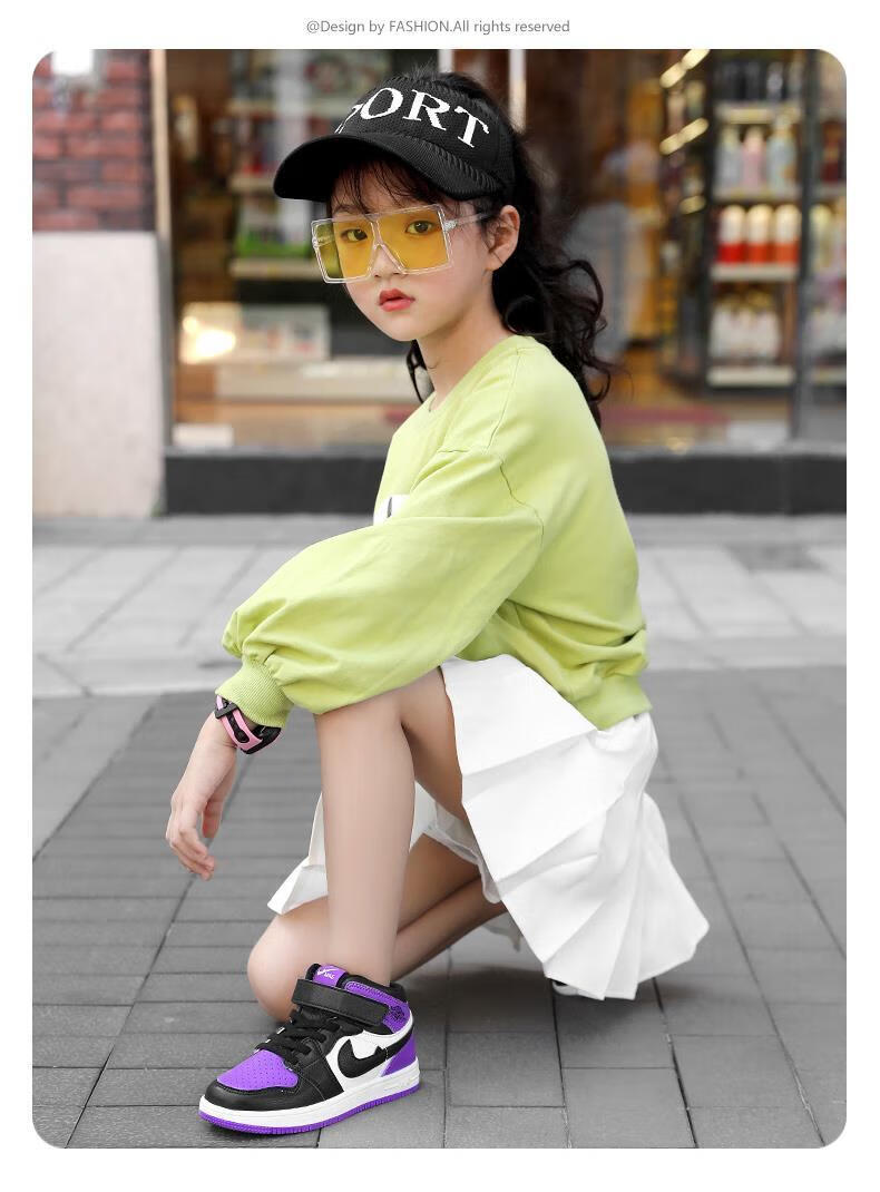 优衣库儿童运动鞋儿童版aj鞋女童粉色aj1篮球樱花粉小学生女孩官网旗