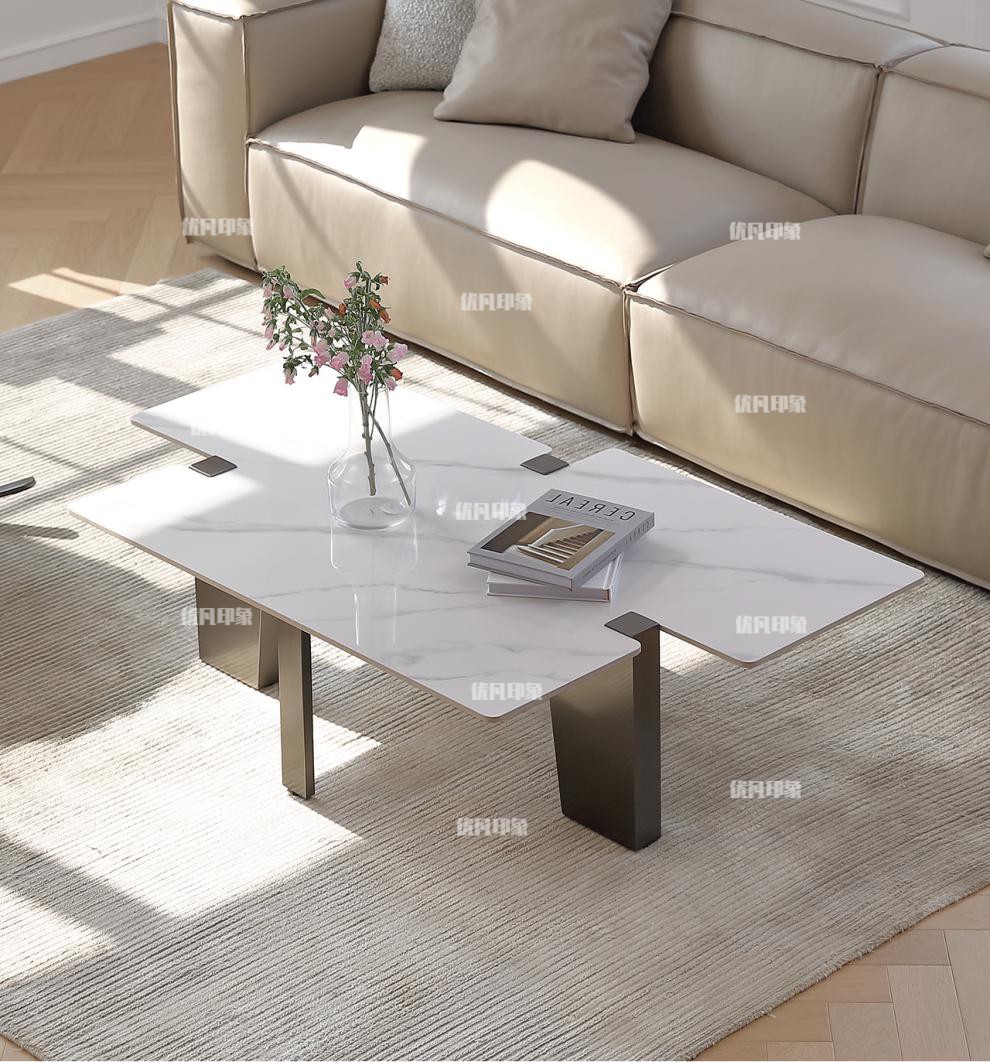 优凡印象意式轻奢茶几不规则茶桌意式简约黑白灰样板间异形茶几