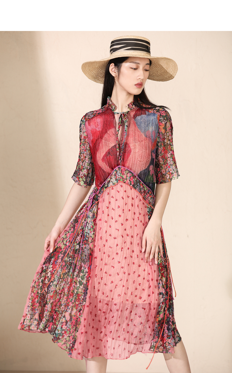 达衣岩舒适轻薄长款2022年夏季新品碎花花边连衣裙女 骑兵绿 l【图片