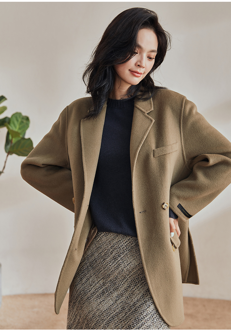 双面呢大衣女秋冬新款保暖毛呢外套05254米驼色s适用于正常的小中码