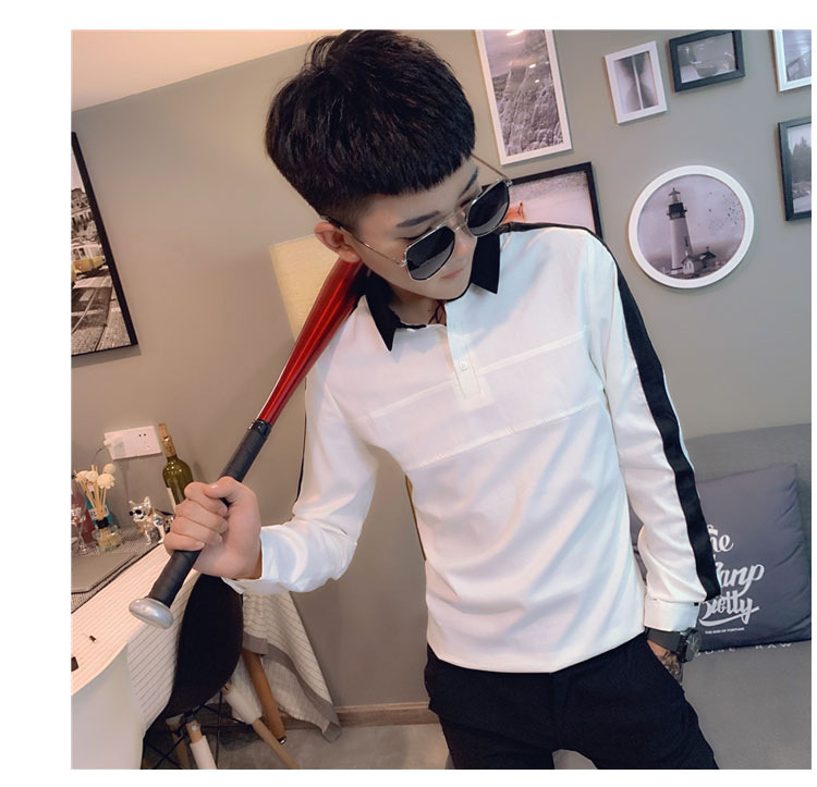 社会小伙t恤紧身潮流帅气衬衫男小码秋季韩版修身s码xs发型师衬衣白色