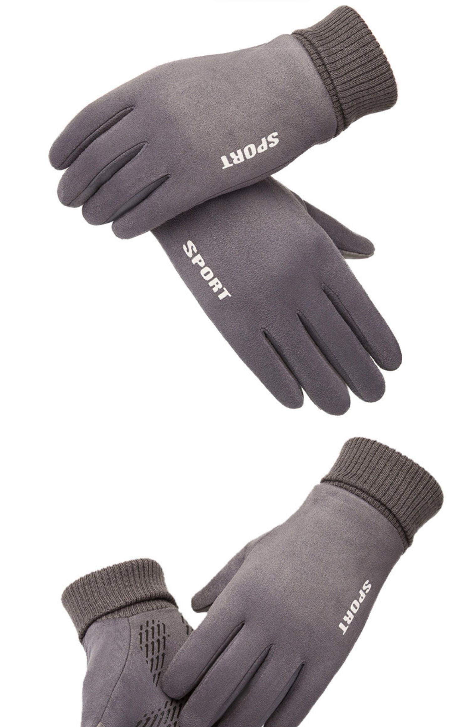 吻过麂皮绒手套男冬季棉保暖加绒触屏户外骑行开车防滑漏二指半指棉