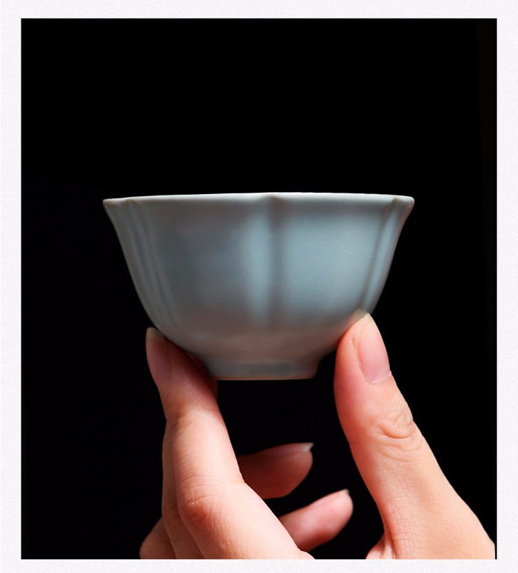 东道汝窑中葵饮杯 景德镇陶瓷功夫茶具茶杯汝瓷茶具杯开片可养-天青色
