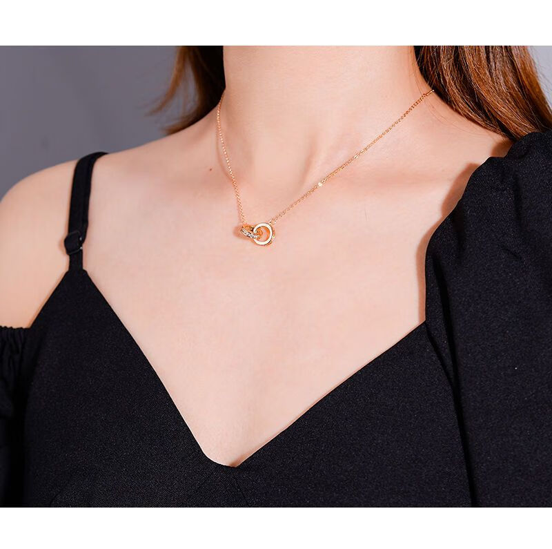 ck莫比乌斯双环项链女银饰s925满钻锁骨链女ins小众轻奢设计款颈链