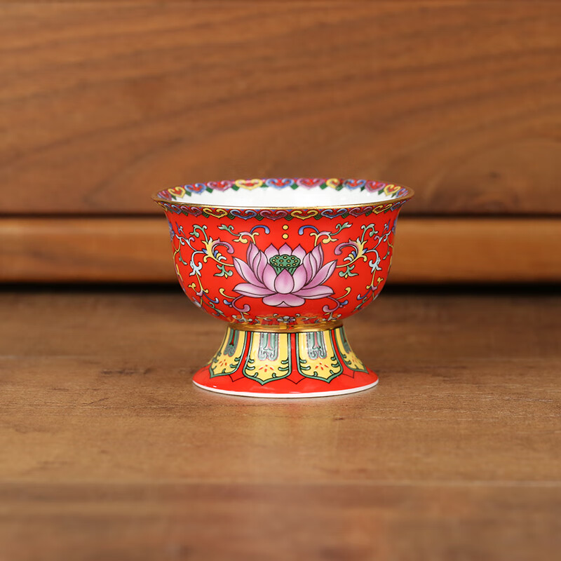 供水杯珐琅彩陶瓷供水杯八吉祥佛前供佛杯佛堂碗净水杯莲花供杯七供碗