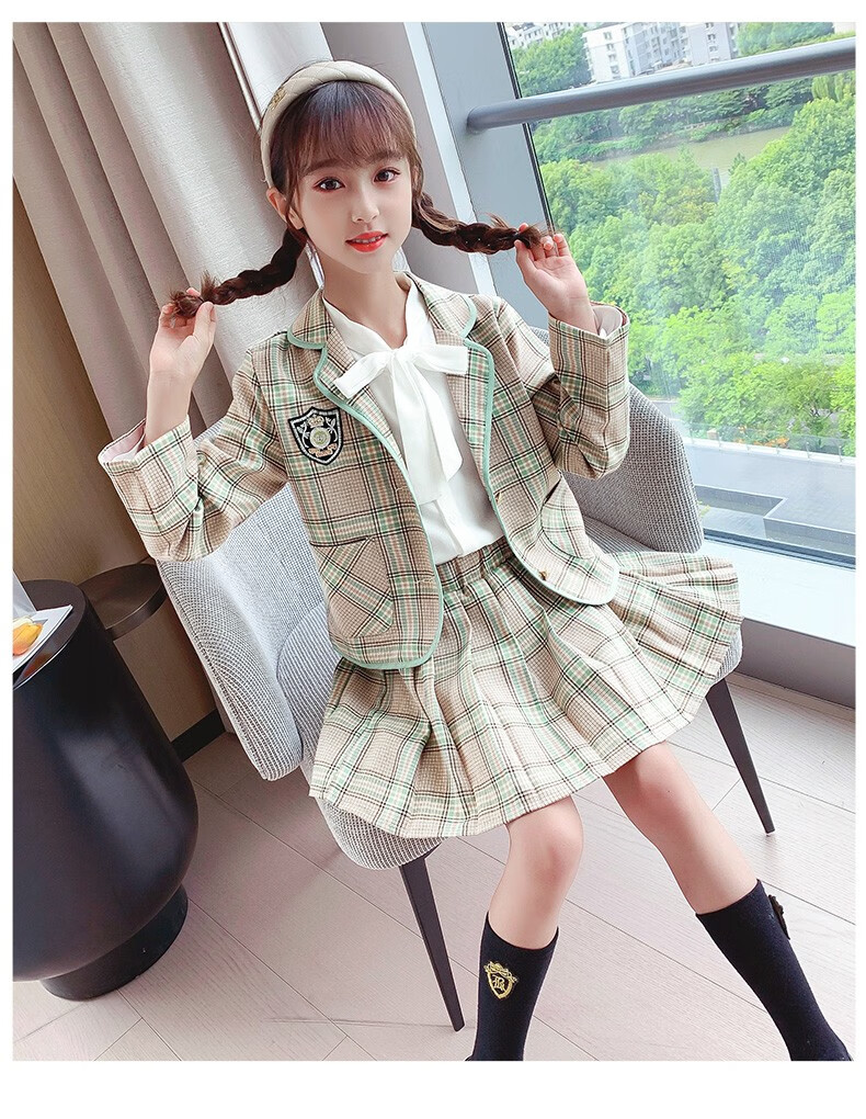 阿··迪达斯女童春款套装中大童12岁女孩裙子jk服7学院风8小女孩秋装