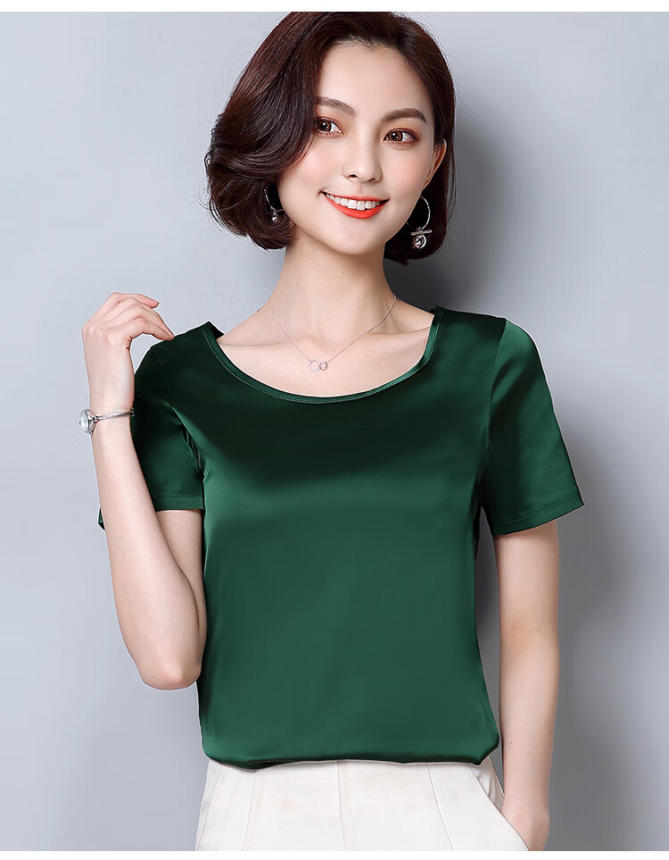 mirzamirror丝绸绸短袖上衣女夏季新款韩版百搭纯色宽松大码t恤冰丝