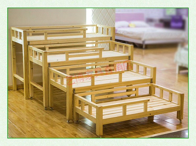 园午睡床实木可折叠多层推拉床带护栏松木四层组合床组装 整套四层床