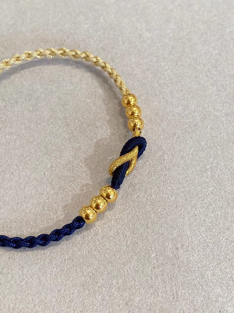 老凤凰生日礼物999足金转运珠黄金手链3d硬金小金珠编绳手串女金珠子