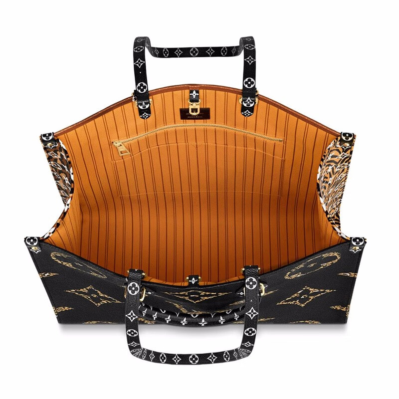 路易威登lv女包onthego丛林大老花拼色单肩手提包 m44674黑色代购