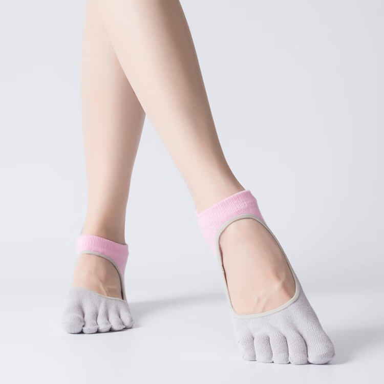 空中防滑专业瑜珈五指运动芭蕾舞蹈袜 灰色 浅灰色全趾露背