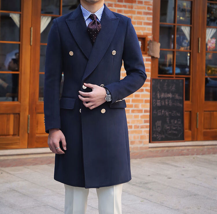 柴斯特大衣秋冬季厚款双排扣中长款休闲羊毛呢大衣英伦修身男士外套潮