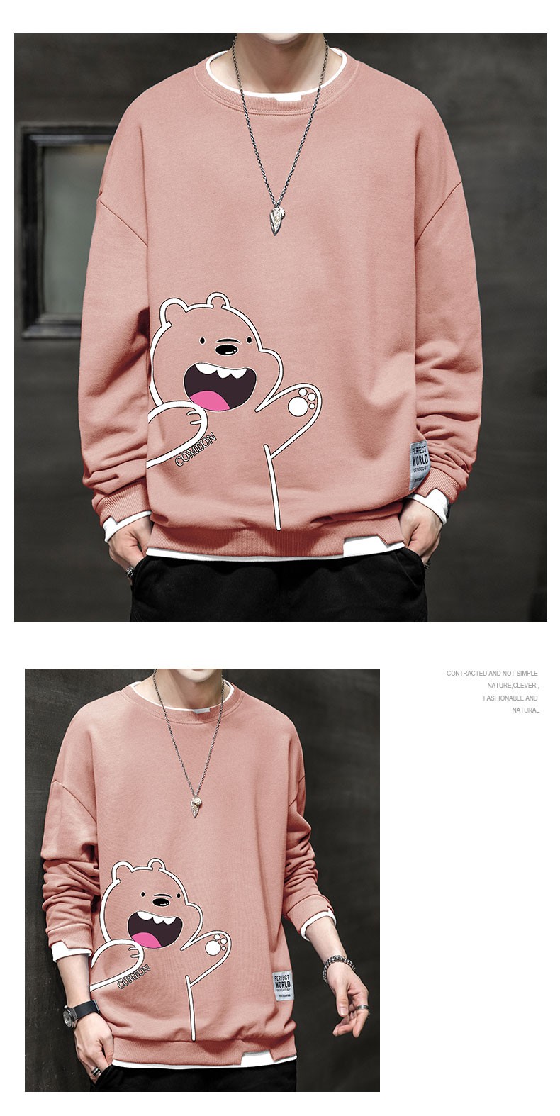 centuryboy痞帅炸街卫衣男粉色卫衣男春秋款长袖棉宽松青少年学生炸街