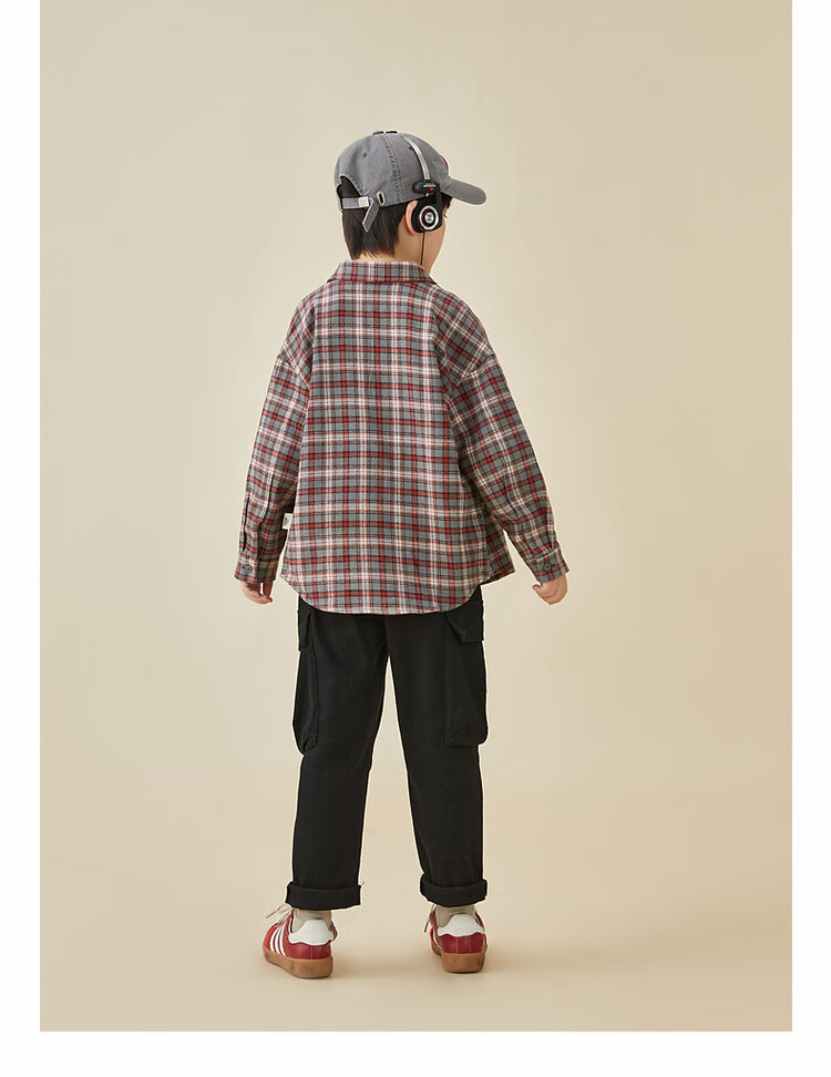 Duoduojia [Color-Block Small Check Pattern Brushed Shirt] Boys Versatile Shirt Spring And Autumn 2026 Children's Casual Long-Sleeve Jacket 26
