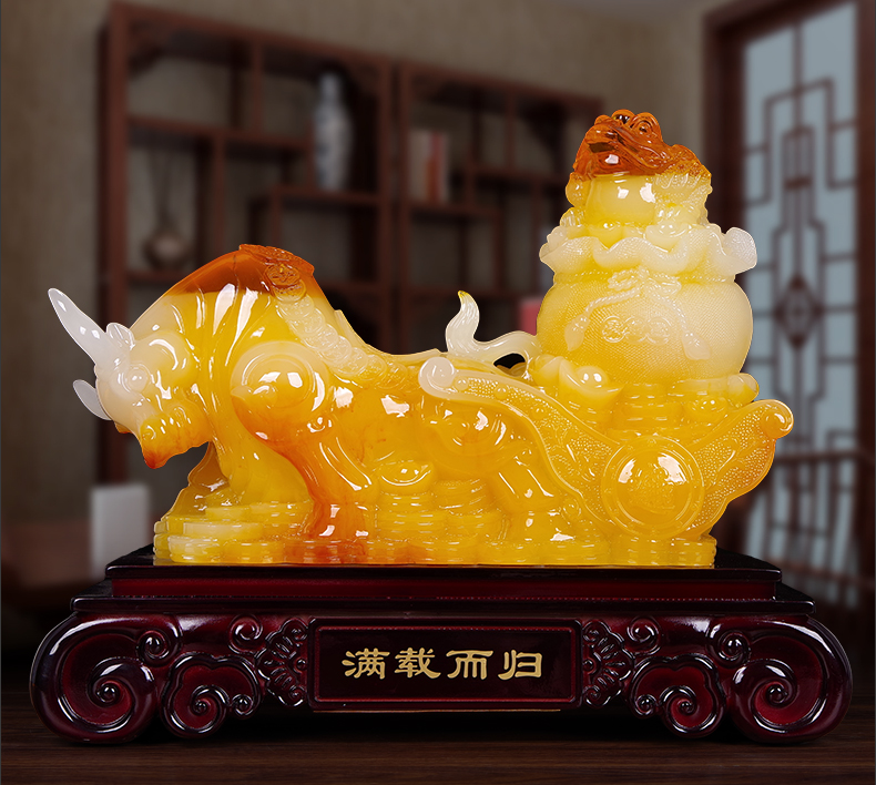 招财生肖牛摆件满载而归金牛摆件店铺公司开业礼品办公室工艺品木纹色