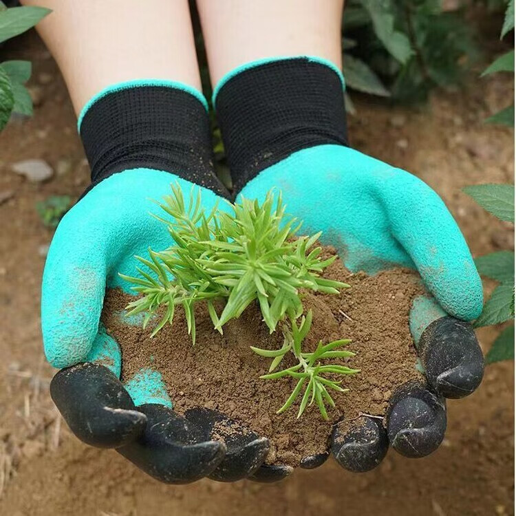 11，挖土手套園林種植發泡園藝防刺浸膠種花透氣防磨盆栽養花防護拔草 防紥丨防刺丨加厚 【紫色2支】