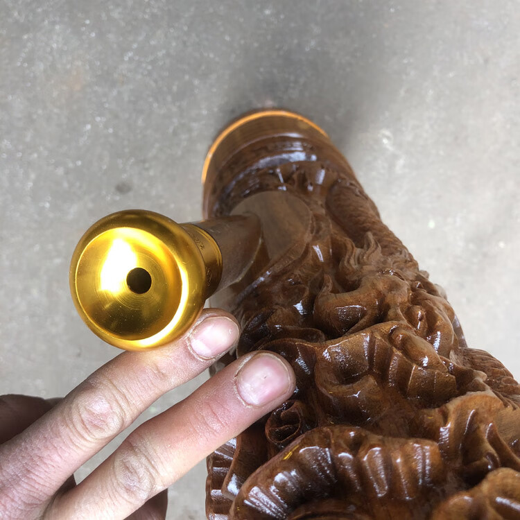 画元堂 雕龙金丝楠木水烟筒云南楠木水烟袋水烟斗天然实木大号5龙实木