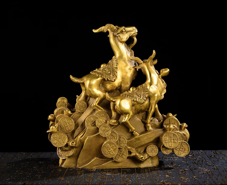 忠狮纯铜生肖羊发财羊风水铜器摆件工艺品金钱羊领头羊属羊三羊开泰