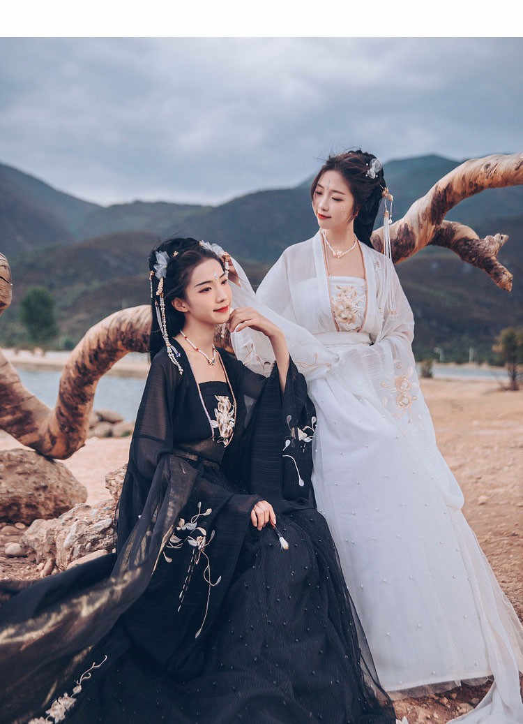 汉服女齐腰襦裙两色日常对襟广袖套装中国风绣花仙女裙学生演出服大袖