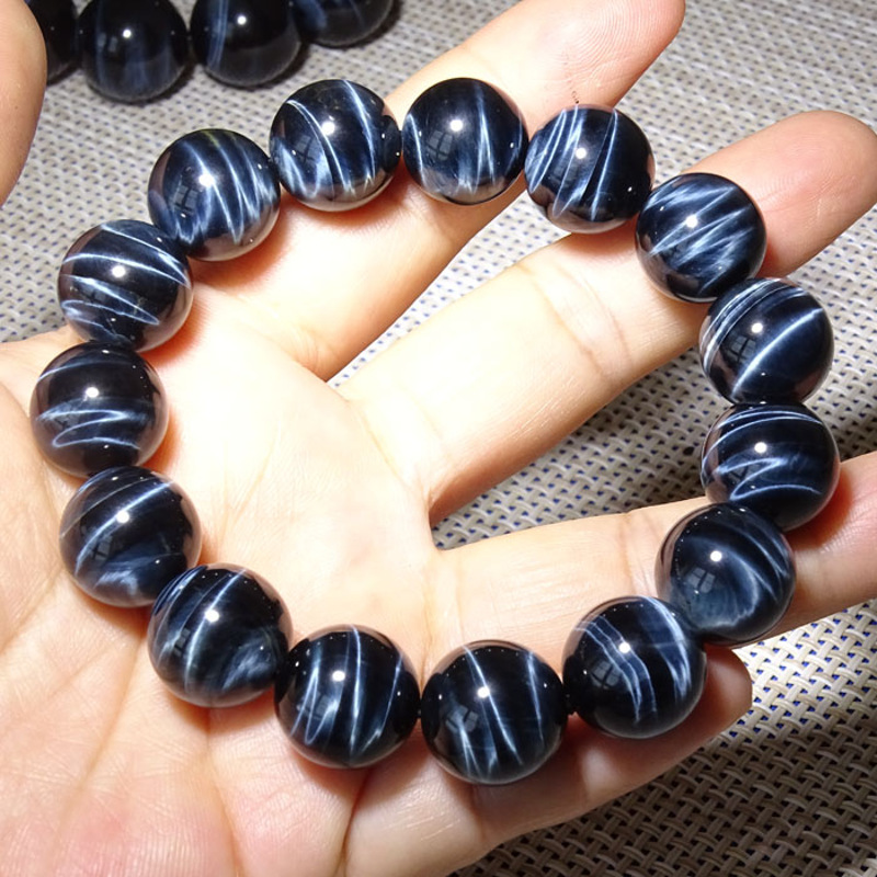 天然蓝虎眼石手链 蓝虎石手串 闪电纹水晶手链 男女款多规格 14mm