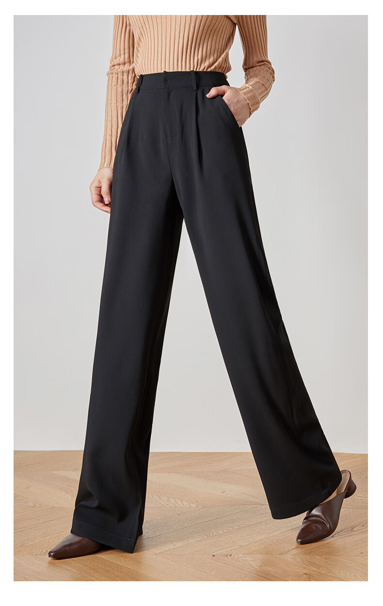 娅丽达女裤2019秋季新款阔腿裤女高腰垂感拖地长裤宽松直筒休闲裤