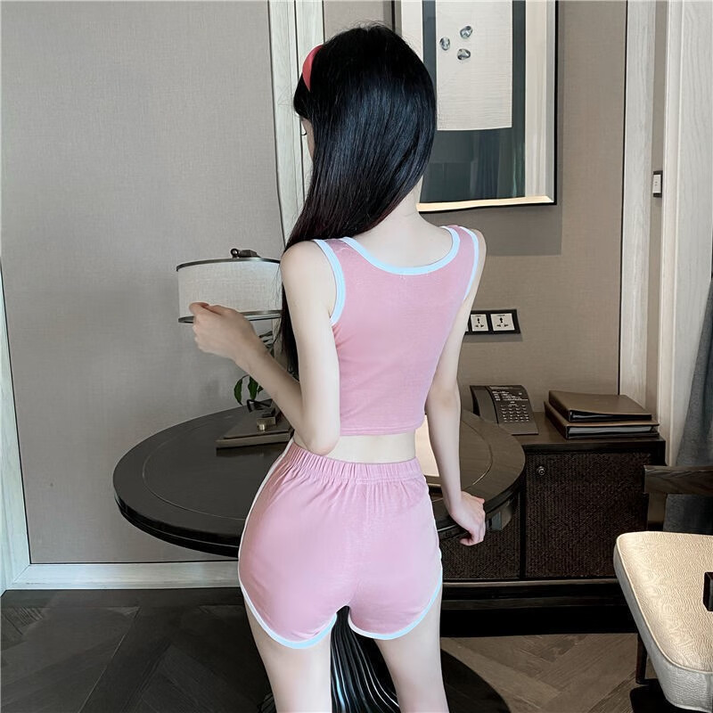 女生睡衣夏季纯欲风运动套装学生韩版修身家居服少女性感短款露脐小