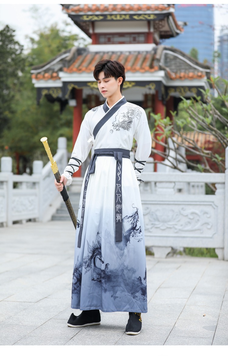 古装汉服女侠客全套中国风男女交领武侠客水墨印花刺绣演出服班服装乔