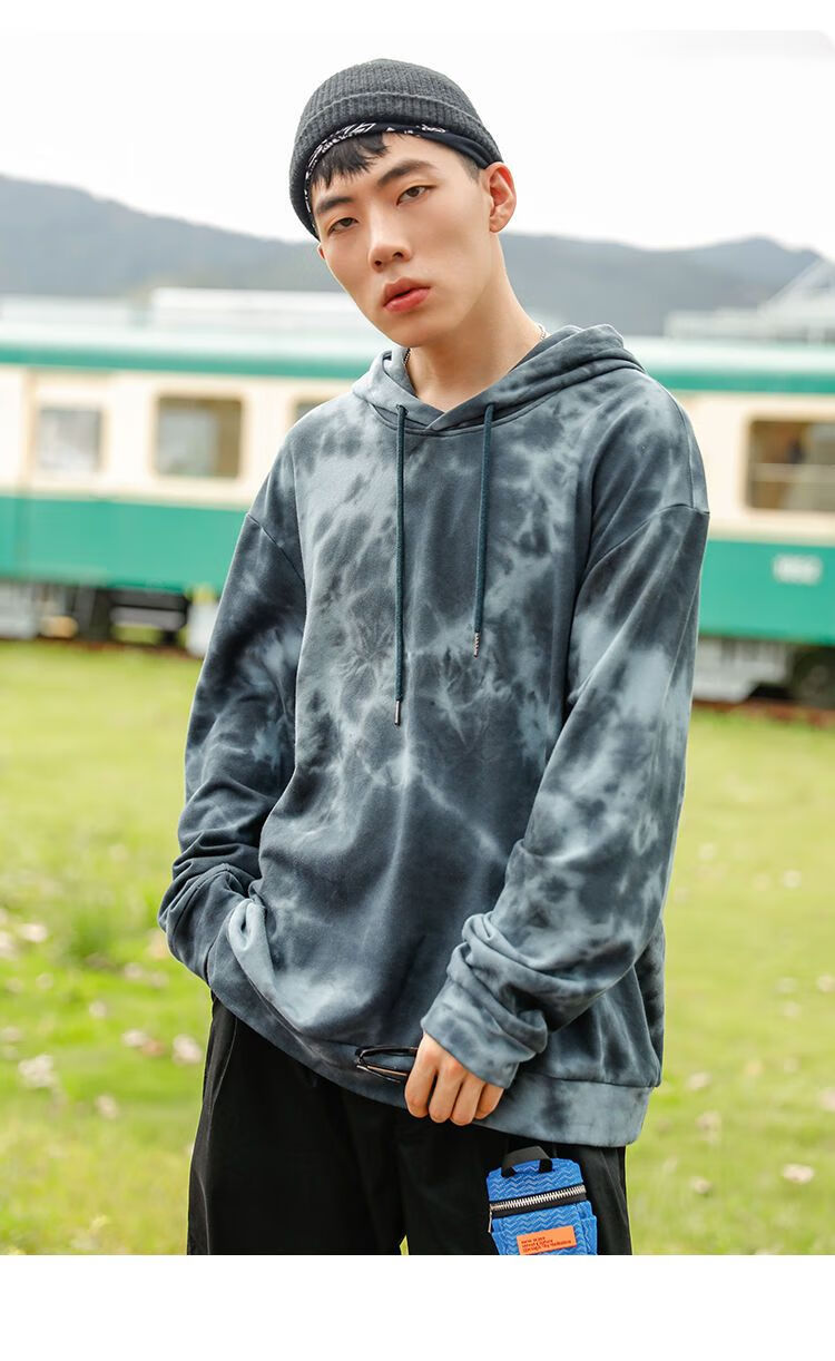 c&a 扎染卫衣男连帽潮牌vintage设计感大码上衣青少年嘻哈外套 扎染粉