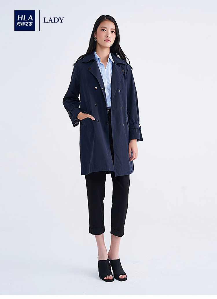 hla海澜之家风衣女设计感2021秋季新款气质系带英伦风中长款显瘦外套