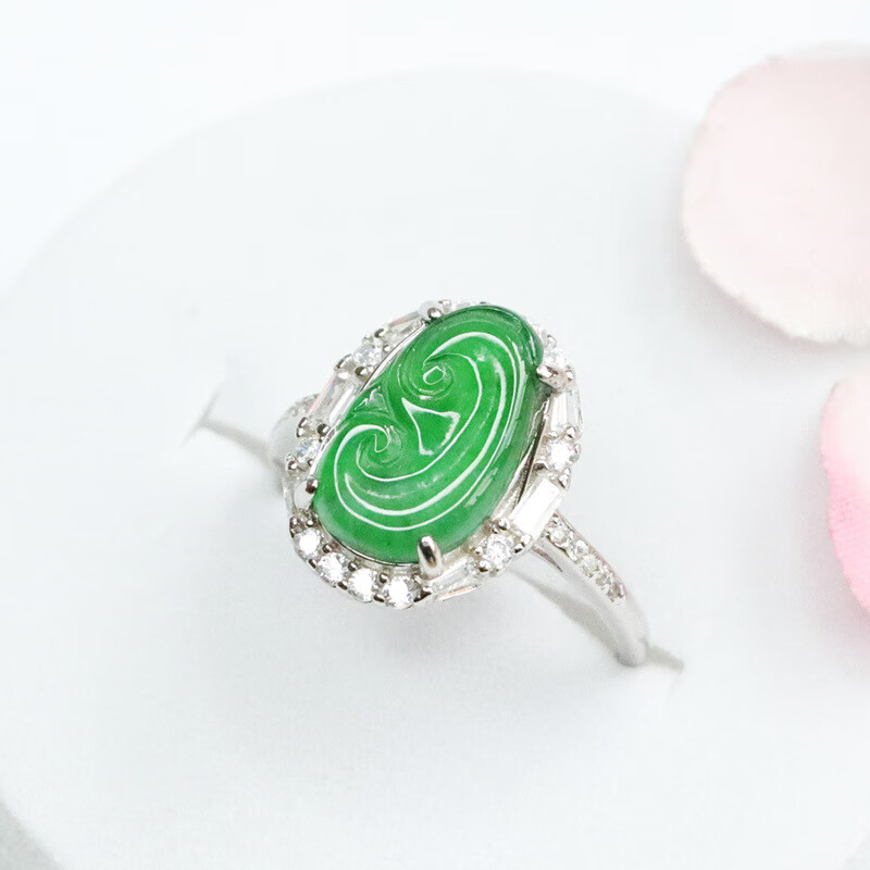 s镶翡翠冰种绿如意戒指玉石2051104优雅舒适生日礼物【配证书】 翡翠