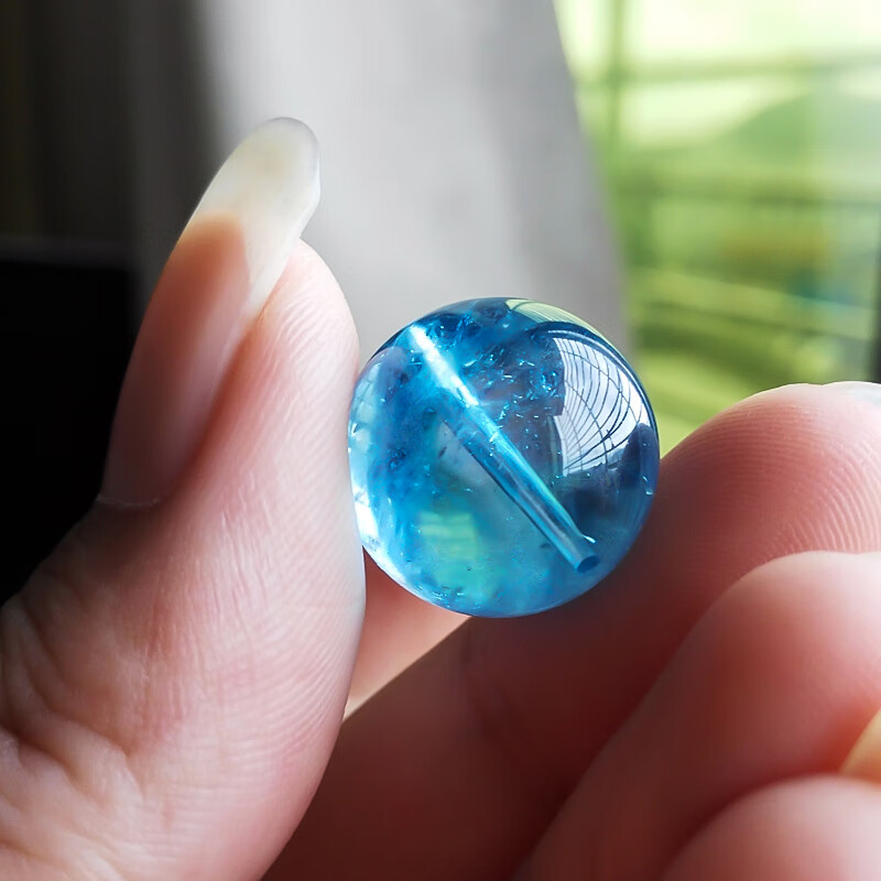 檀福匠 7a收藏天然冰种 魔鬼蓝单珠子无孔diy水晶多宝手链配珠 7a收藏