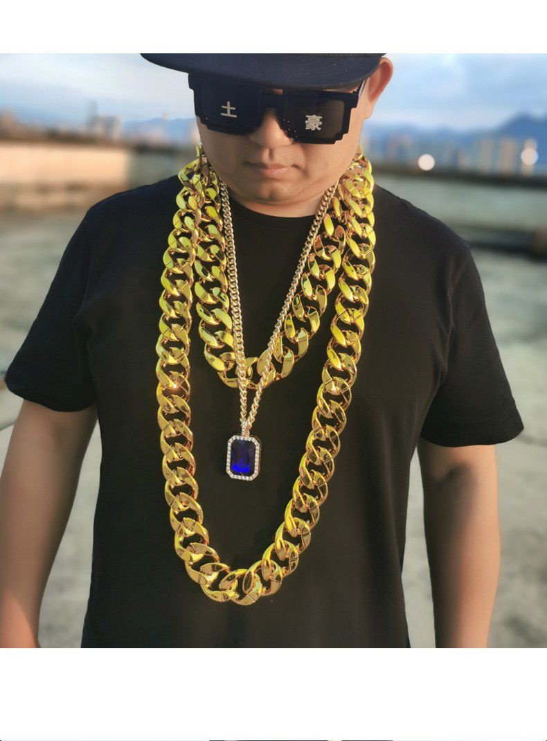 网红抖音大链子社会人塑料大道具项链男粗女夸张演出土豪金色配饰