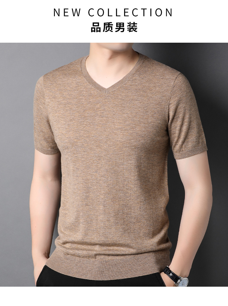 65夫悟高端品牌轻奢男装高档羊毛短袖男秋冬羊毛衫男款半袖修身百搭