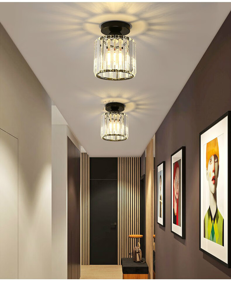 过道灯走廊玄关简约阳台灯现代创意入户轻奢网红水晶灯具 黑色菱形