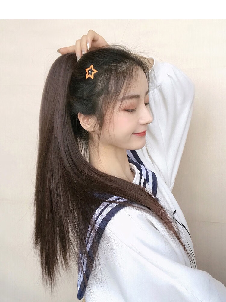 actualself假发马尾长发抓夹式假辫子自然时尚学生高马尾辫浅棕色护理