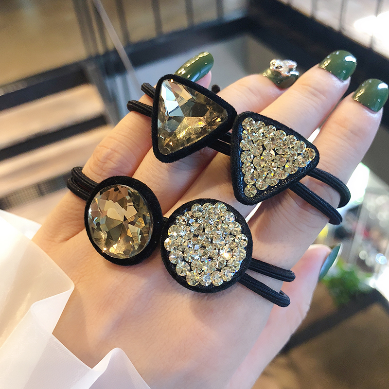 韩版水晶捷克钻橡皮筋发圈韩式头绳成年淑雅发圈满钻圆形发绳 粉色