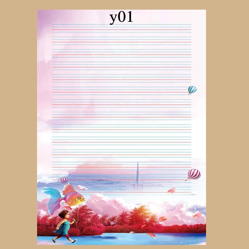 书写纸a4彩色英文四线三格信纸花纹打印纸带图案a4英语卡通信签纸 y01