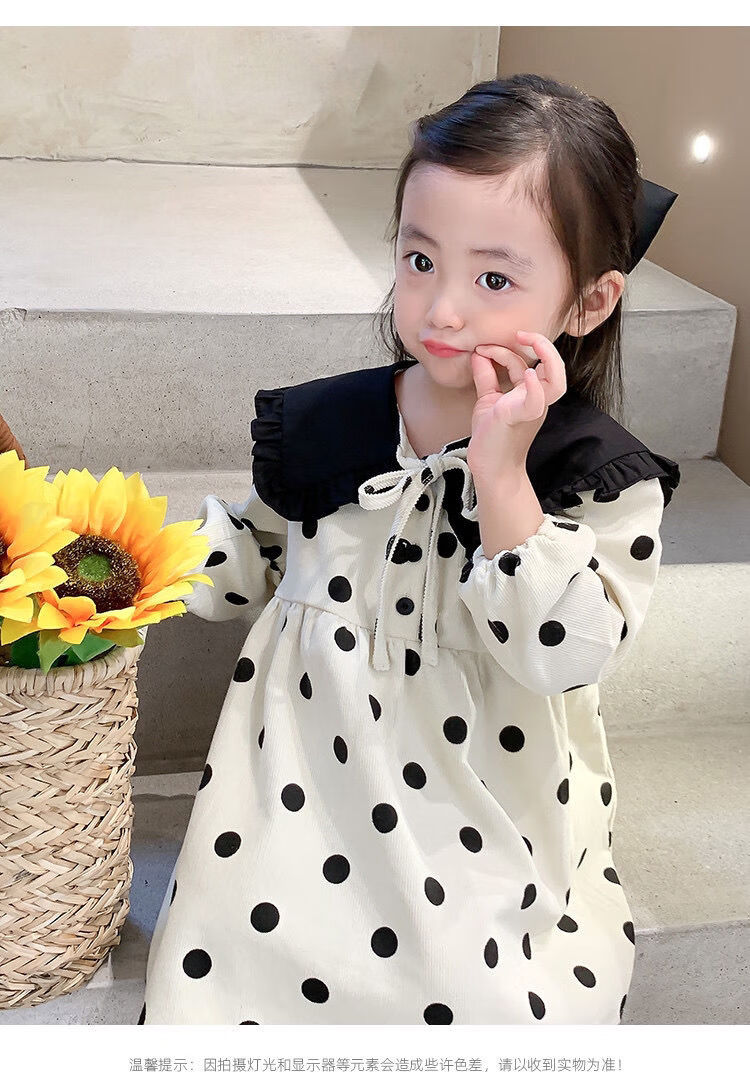 春秋公主裙子小童长袖网红女宝宝连衣裙w米色100建议身高90厘米左右