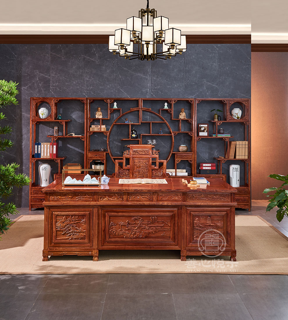 善心悦木红木家具非洲花梨学名刺猬紫檀办公桌实木电脑桌书桌带抽办公