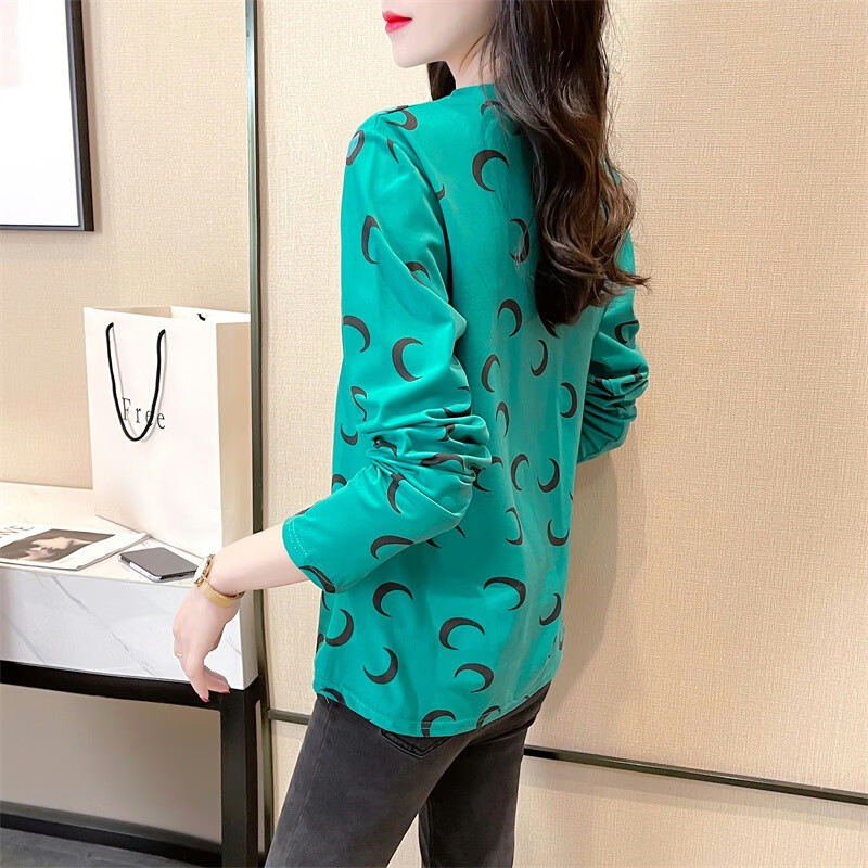 点需dx秋新款韩版宽松百搭可爱小月牙圆领长袖恤女学生上衣打底衫