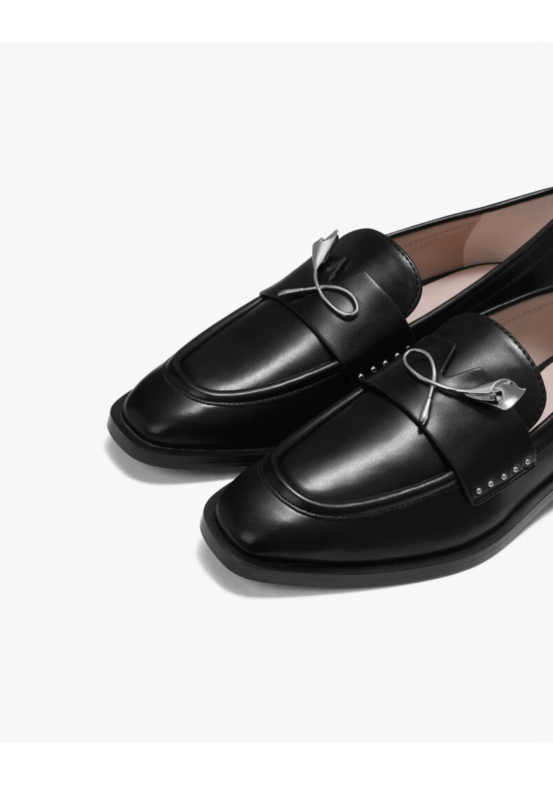 pedro女鞋pw1-65490119女士纯色简约休闲方头乐福鞋 黑色 36