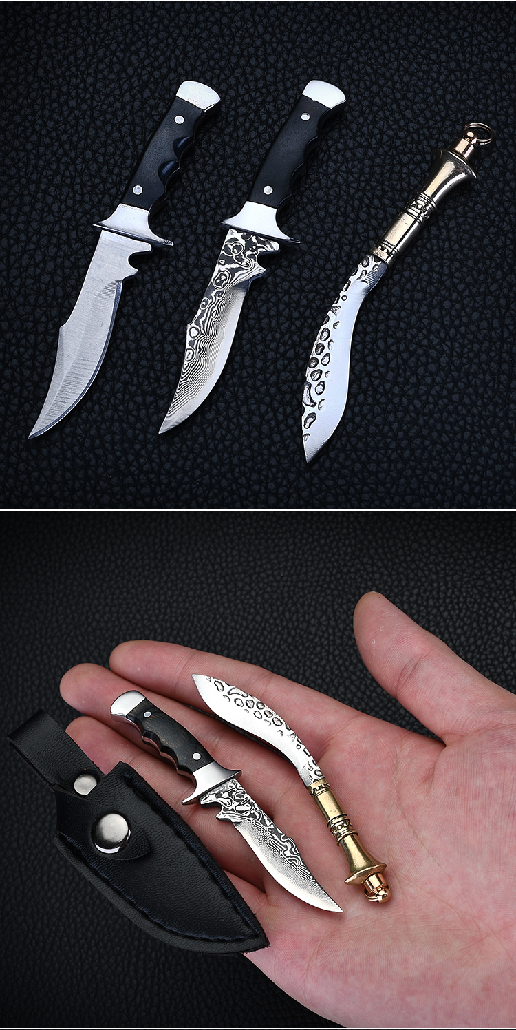 煌利huangli户外刀具大马士革钢刀迷你小刀子收藏钥匙扣开拆快递刀